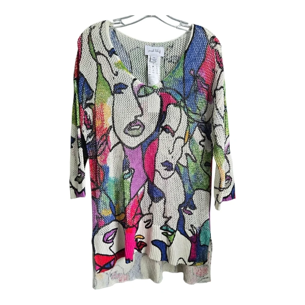 Joseph Ribkoff Pink and Green Artistic Tunic 3/4 Sleeve, Medium - Picture 4 of 8